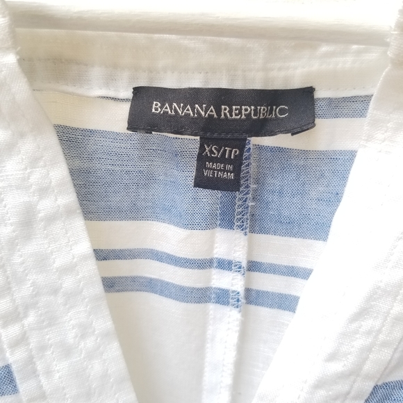 Banana Republic Blue and White 100% Linen Tunic/Caftan Swin Coverup Size XS - Picture 4 of 7